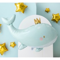 BALLON ALUMINIUM BALEINE COURONNE 78X50CM BLEU