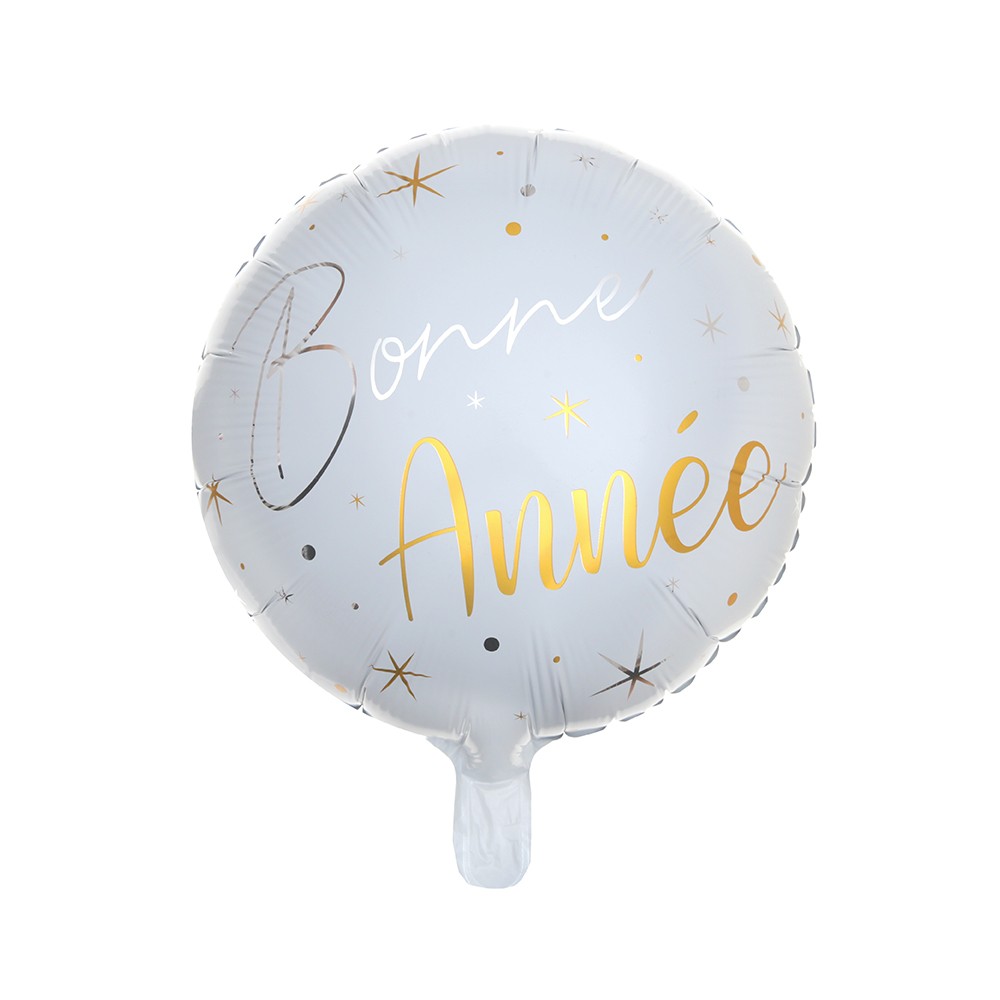 BALLON ALUMINIUM BONNE ANNÉE ÉTOILES 45CM BLANC