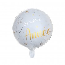 BALLON ALUMINIUM BONNE ANNÉE ÉTOILES 45CM BLANC