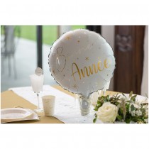 BALLON ALUMINIUM BONNE ANNÉE ÉTOILES 45CM BLANC