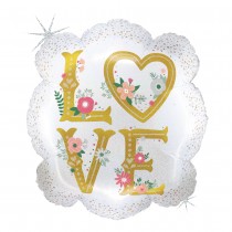 BALLON ALUMINIUM CADRE LOVE FLEURI 51X55CM