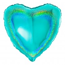 BALLON ALUMINIUM CŒUR 46CM TURQUOISE HOLOGRAPHIQUE
