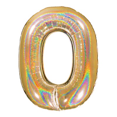 BALLON ALUMINIUM CHIFFRE 0 102CM OR HOLOGRAPHIQUE