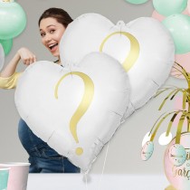 BALLON ALUMINIUM COEUR GENDER REVEAL 35CM BLANC