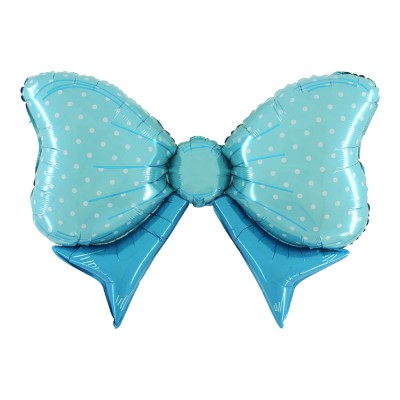 BALLON ALUMINIUM NŒUD CADEAU 109CM BLEU