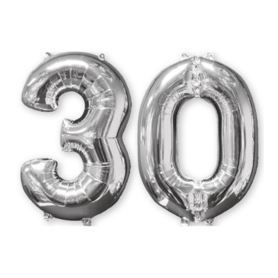 BALLON ALUMINIUM NOMBRE 30 66CM ARGENT