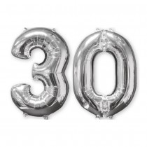 BALLON ALUMINIUM NOMBRE 30 66CM ARGENT