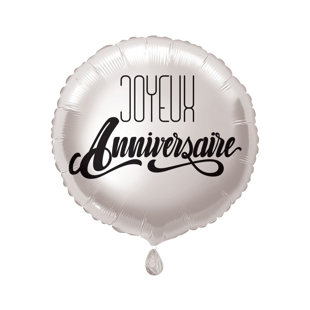 BALLON ALUMINIUM ROND ANNIVERSAIRE 45CM ARGENT