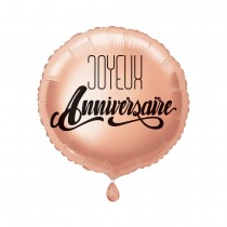 BALLON ALUMINIUM ROND ANNIVERSAIRE 45CM OR ROSE