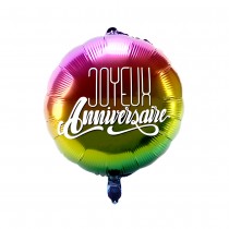BALLON ALUMINIUM ROND ANNIVERSAIRE 45CM RAINBOW