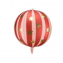 BALLON ALUMINIUM SPHÈRE RAYÉE ÉTOILE OR 50CM ROUGE