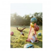 BALLON ALUMINIUM SPHÈRE RAYÉE ÉTOILE OR 50CM ROUGE