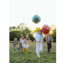 BALLON ALUMINIUM SPHÈRE RAYÉE ÉTOILE OR 50CM ROUGE