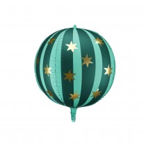 BALLON ALUMINIUM SPHÈRE RAYÉE ÉTOILE OR 50CM VERT