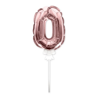 BALLON CHIFFRE 0 TIGE PAPIER GÂTEAU 15CM ROSE GOLD