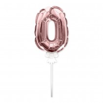 BALLON CHIFFRE 0 TIGE PAPIER GÂTEAU 15CM ROSE GOLD