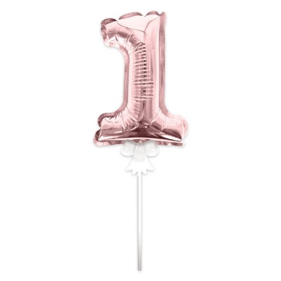 BALLON CHIFFRE 1 TIGE PAPIER GÂTEAU 15CM ROSE GOLD