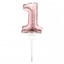 BALLON CHIFFRE 1 TIGE PAPIER GÂTEAU 15CM ROSE GOLD