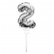 BALLON CHIFFRE 2 TIGE PAPIER GÂTEAU 15CM ARGENT