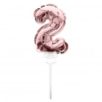 BALLON CHIFFRE 2 TIGE PAPIER GÂTEAU 15CM ROSE GOLD