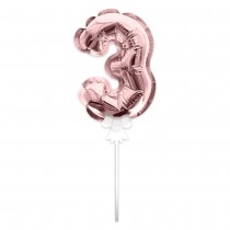 BALLON CHIFFRE 3 TIGE PAPIER GÂTEAU 15CM ROSE GOLD