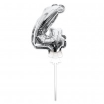 BALLON CHIFFRE 4 TIGE PAPIER GÂTEAU 15CM ARGENT