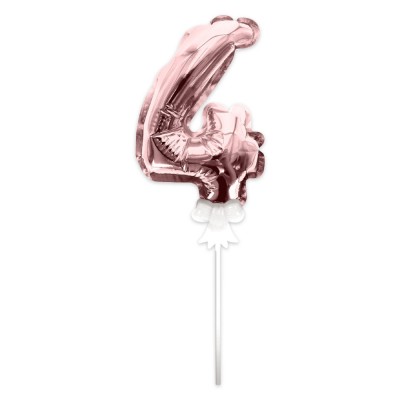 BALLON CHIFFRE 4 TIGE PAPIER GÂTEAU 15CM ROSE GOLD