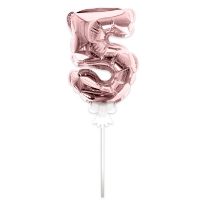 BALLON CHIFFRE 5 TIGE PAPIER GÂTEAU 15CM ROSE GOLD