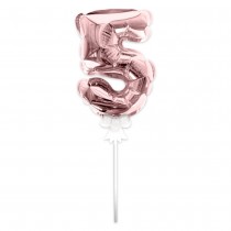BALLON CHIFFRE 5 TIGE PAPIER GÂTEAU 15CM ROSE GOLD