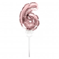 BALLON CHIFFRE 6 TIGE PAPIER GÂTEAU 15CM ROSE GOLD