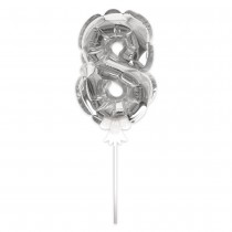 BALLON CHIFFRE 8 TIGE PAPIER GÂTEAU 15CM ARGENT