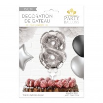BALLON CHIFFRE 8 TIGE PAPIER GÂTEAU 15CM ARGENT