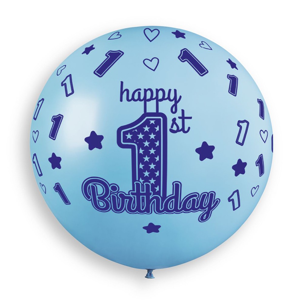 Ballon Geant Bio 1st Birthday 80cm Bleu Bebe