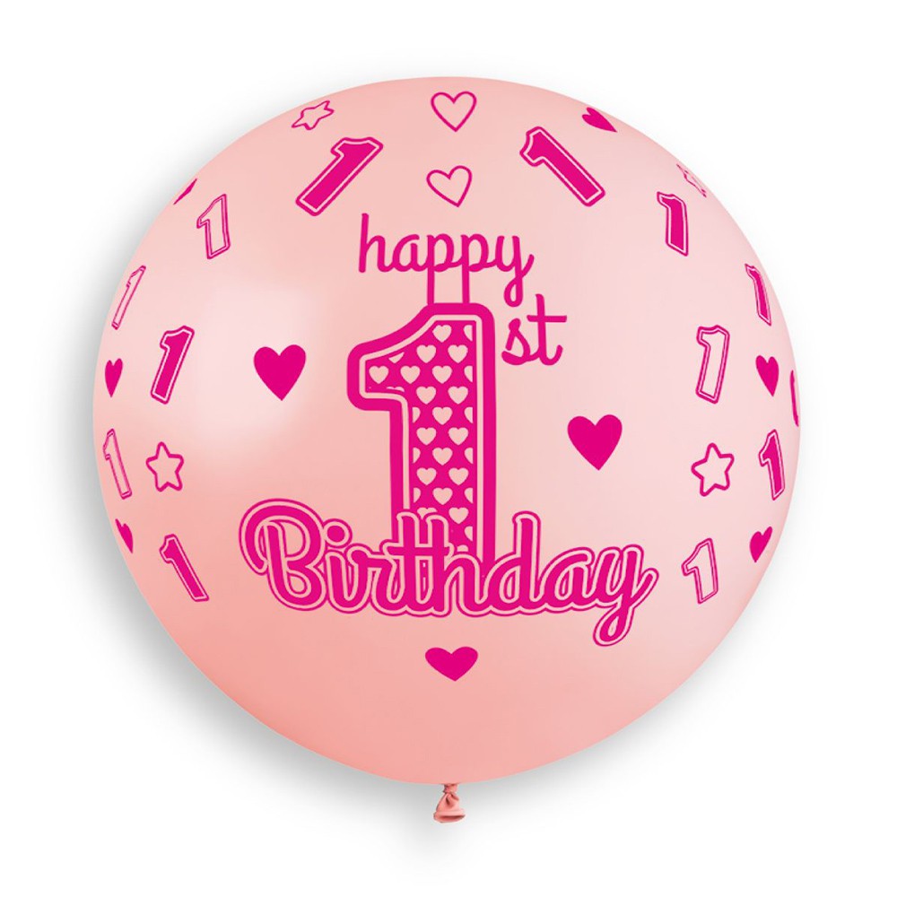 BALLON GÉANT BIO 1ST BIRTHDAY 80CM ROSE BÉBÉ