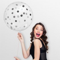 BALLON GÉANT LATEX À CONFETTIS 1M ARGENT