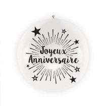 BALLON GÉANT LATEX JOYEUX ANNIVERSAIRE 1M BLANC