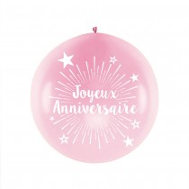 BALLON GÉANT LATEX JOYEUX ANNIVERSAIRE 1M ROSE