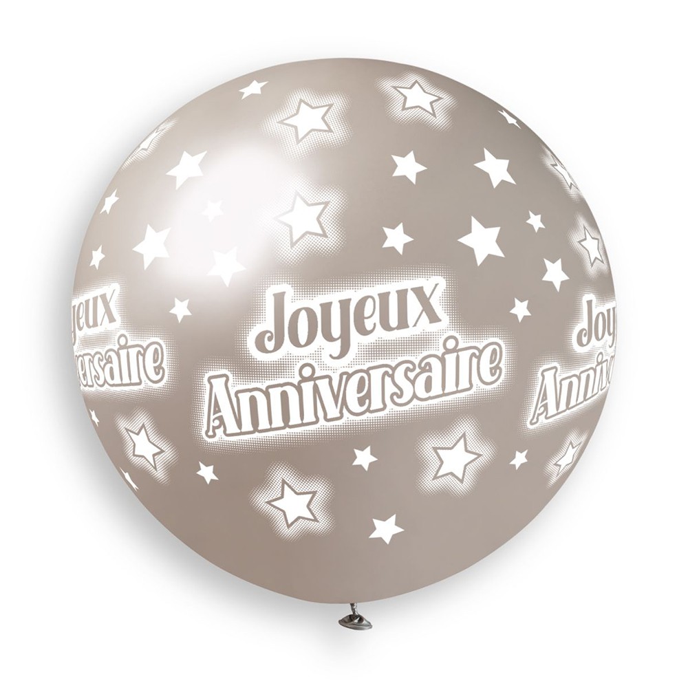 BALLON GÉANT ROND BIO ANNIVERSAIRE 80CM ARGENT