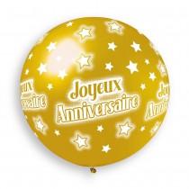 BALLON GÉANT ROND BIO ANNIVERSAIRE 80CM OR