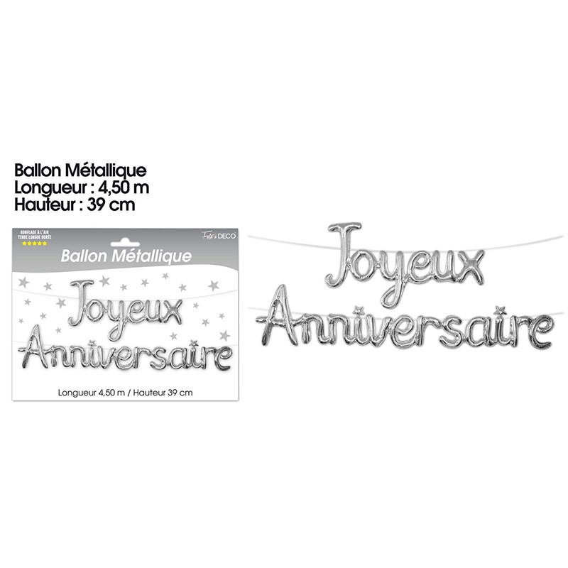 GUIRLANDE BALLON ANNIVERSAIRE 4,5M ARGENT