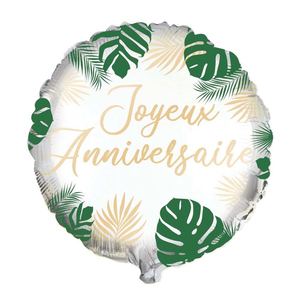 BALLON MÉTAL ANNIVERSAIRE TROPICAL PARTY 35CM VERT