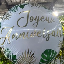 BALLON MÉTAL ANNIVERSAIRE TROPICAL PARTY 35CM VERT