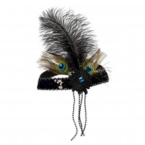 BANDEAU CHARLESTON PLUMES PAON STRASS NOIR FEMME