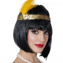 BANDEAU CHARLESTON SEQUINS PLUMES 20CM OR