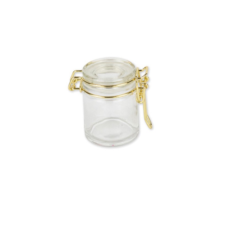 Petit Pot Verre + Fermeture Fer + Couvercle Bois H 6cm Ø 4,5cm 50ml -  Accessoires naissance 