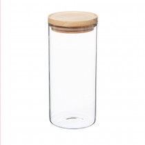 BOCAL VERRE CYLINDRE HERMÉTIQUE BOIS 1.3L 9.7X22CM