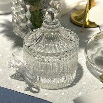 BONBONNIÈRE VERRE STRIÉ ÉCRIN PRÉCIEUX 9CM