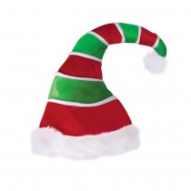 BONNET LONG LUTIN RAYURES ROUGE VERT ADULTE