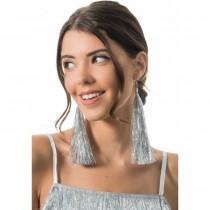 BOUCLES D\'OREILLES FRANGES FIL MÉTAL 17CM ARGENT