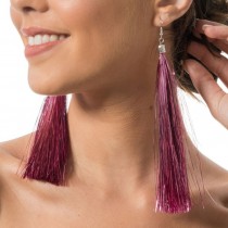 BOUCLES D\'OREILLES FRANGES FIL MÉTAL 17CM ROSE